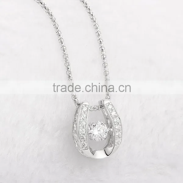 925 Sterling Silver Horse Shoe Shape Dancing Stone Pendant Necklace Jewelry SPG900W photo-5