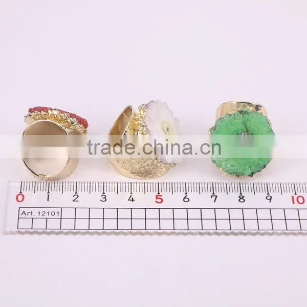 Sun Flower Shape Solar Quartz Ring Golden Electroformed Freeform Druzy Gem Stone Jewelry Rings photo-4