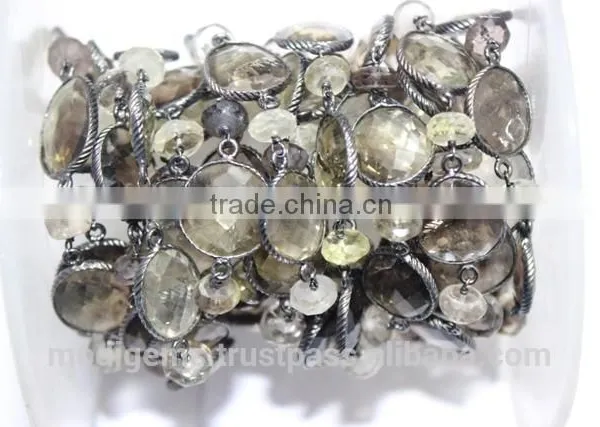 BEZEL CHAINS WITH GREEN AMETHYST AND BEADS photo-2