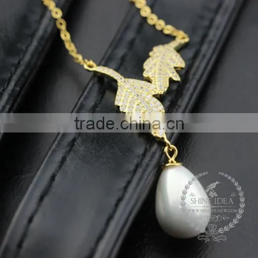 925 Sterling Silver Spring Leaf With Pearl Creative Pendant Necklace Fashion Women Necklace Jewelry 6360461 photo-2