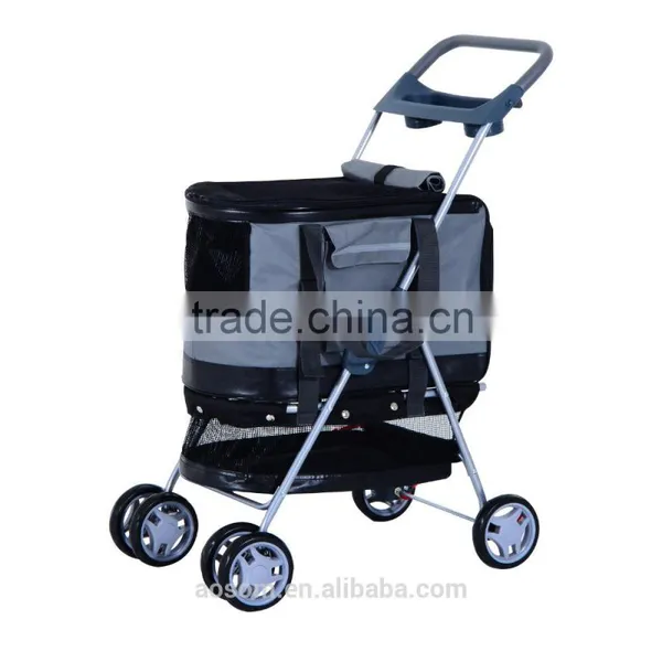 Pawhut Gray 4 Wheels Pet Stroller Awning Trolley Pushchair Carrier Dog Cat Foldable Buggy photo-5