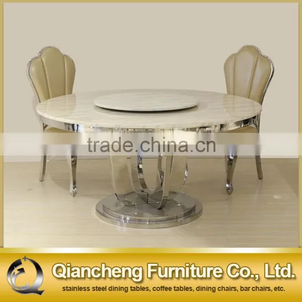 Marble Round Dining Table for 6 People With Lazy Susan Hotel Furniture photo-3
