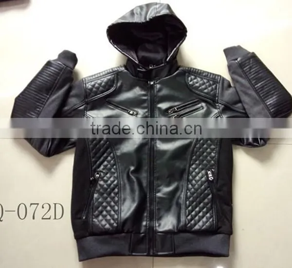 Hot Stock Man Hoody Quilted Jacket Faux Leather Jacket Men
