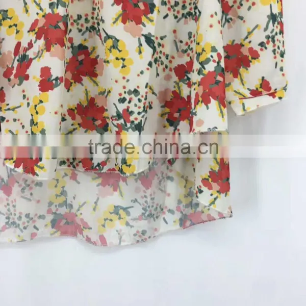 China Supplier Clearance Stock Lots Women Flower Print Chiffon Blouse photo-3