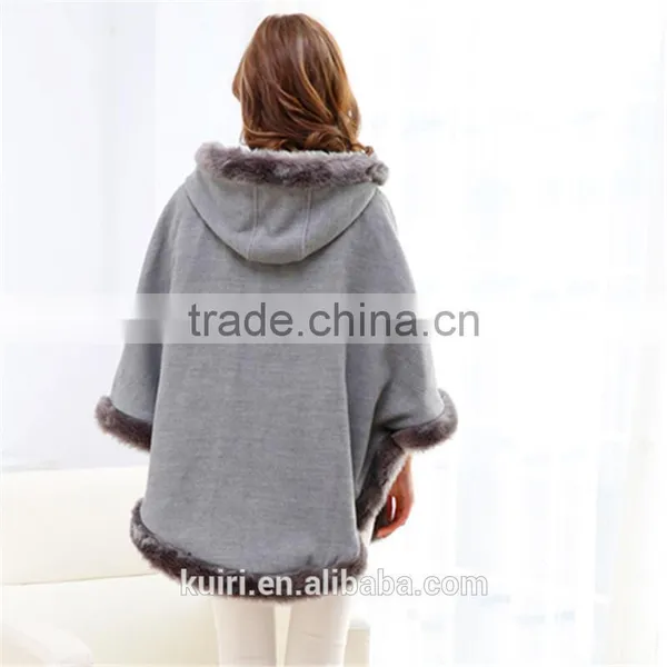 New Winter Warm Elegant Faux Mink Collar Fur Hooded Cape Plaid Sleeveless Women Coat photo-3