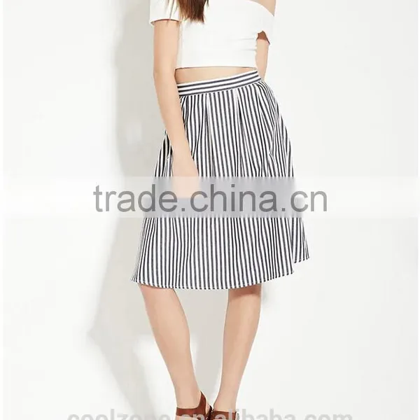 Hot Selling Pleated Waist Contemporary Stripe Lady Skirt Women a Line Skirt 2016 photo-2