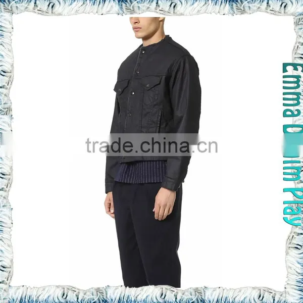 Men's Black Leather Look Denim Jacket Airport Fashion photo-3