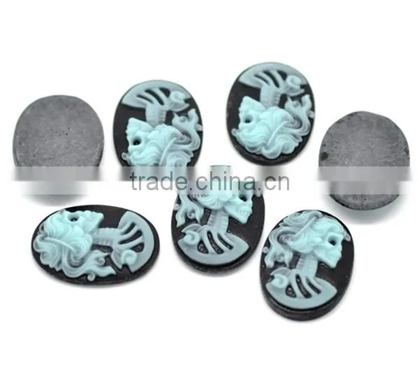 Embellishment Findings Skyblue Resin Halloween Skull Pattern Oval Cameo photo-3