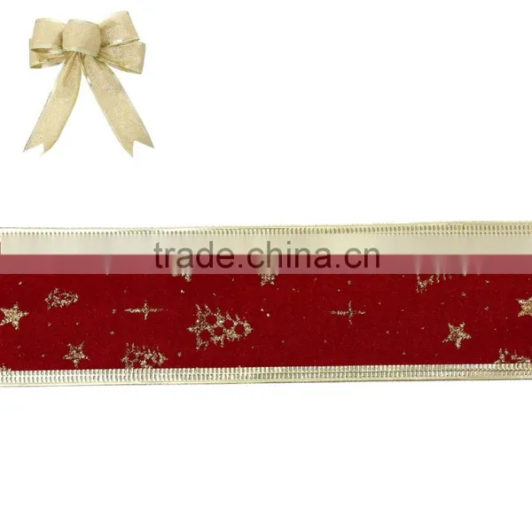 Red Tree Star Pattern Velvet Satin Ribbon For Christmas Decor photo-2