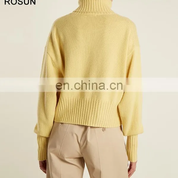 Yellow Mid Weight Roll Neck Patch Pocket Chunky Knit Sweater photo-3