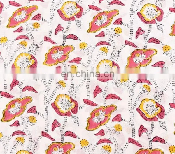 Indian Latest Hand Block Cotton Fabric Crafting Dressmaking Sewing Fabric By Meter photo-3