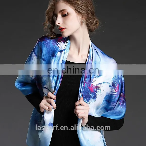 Blue Silk Square Scarf for Women 110*110 photo-3