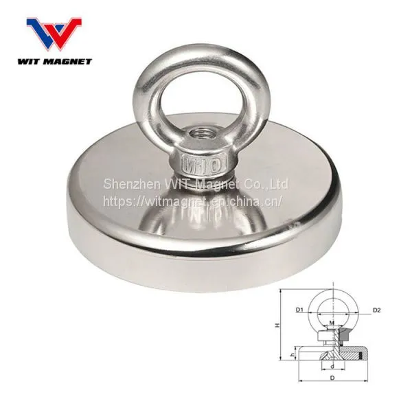 500LBS Pulling Force Magnetic N52 Super Big Round Neodymium Fishing Magnet With M10 Eyebolt Countersunk Hole Diameter 90MM photo-2