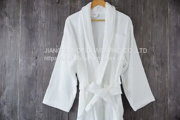 Terry 100% Cotton Bathrobe Shawl Collar White Long Hotel photo-2