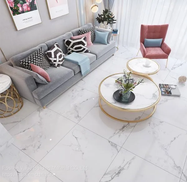 Hot Selling 60x60cm Carrara Whites Glossy GLazed Marble Look Porcelain Floor Tiles photo-5