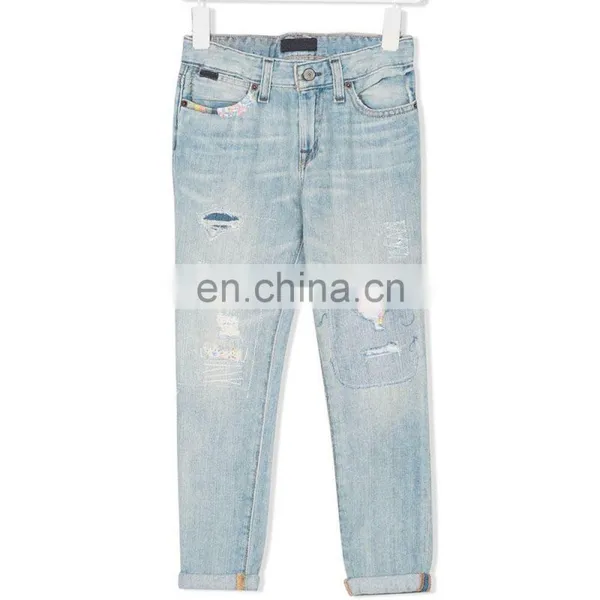DiZNEW Fashion Children Pants Light Distressed Bule Denim Kids Boy Jean Pants photo-2