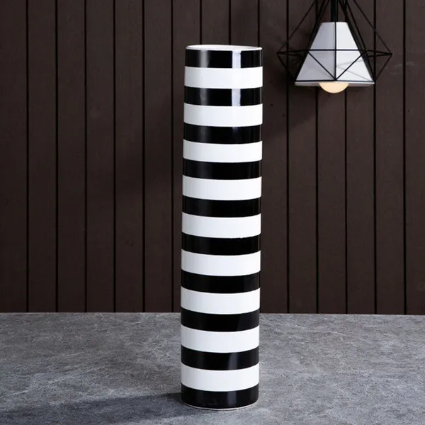 Nordic Modern Simple Art Glaze White Black Ceramic Flower Pot Vase For Hotel Decor photo-3