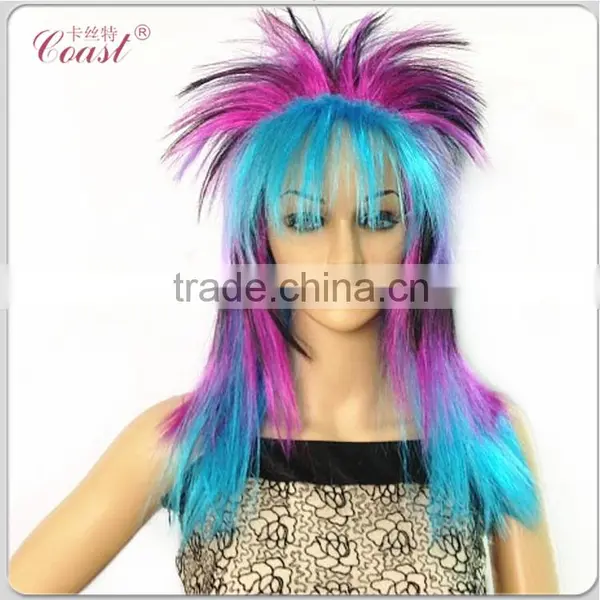 Rock Star Funny Synthetic Streak Hair Color Punk Wig photo-2
