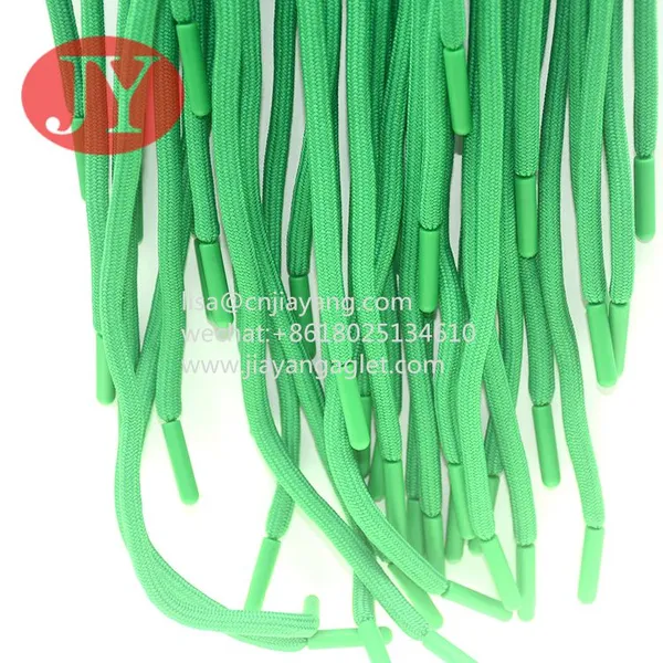 Factory Custom 5mm Green Round Elastic Polyester Lace With TPU Plastic Aglet Shoelace Head photo-2