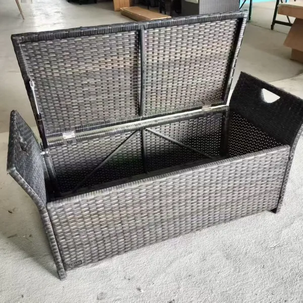 High Quality Garden Storage Bench New Plastic Rattan Garden Storage Bench Modern Style Storage Bench With Cushion photo-5