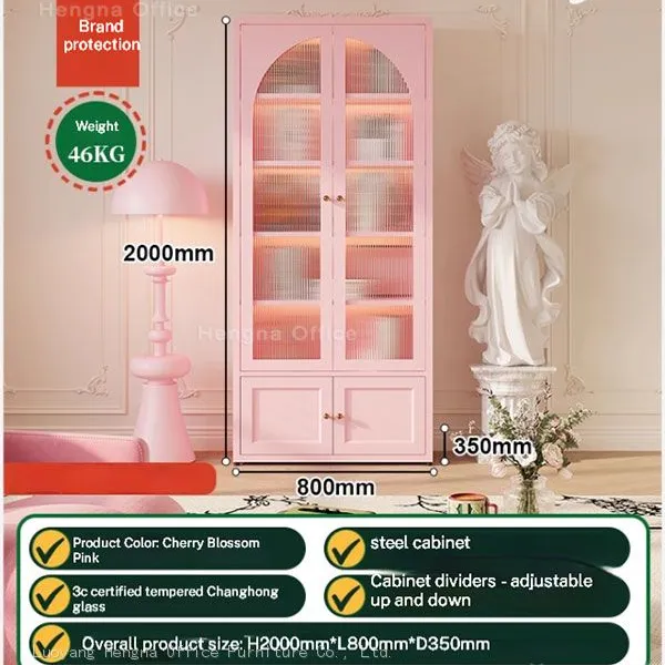 Safe Rounded Corner Kids Toy Storage Cabinet Colorful Arched Glass Bookcase for Nursery and Bedroom photo-3