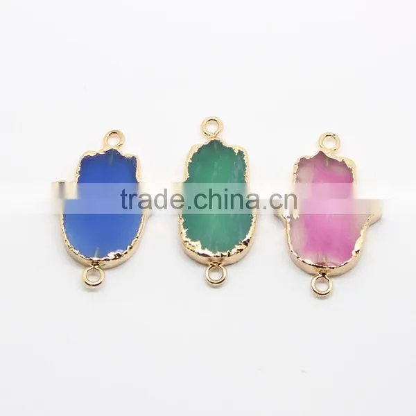 JF8556 New Gold Plated Agate Hamsa Hand Charm Connectors photo-2