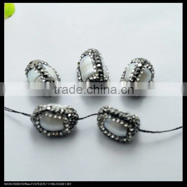 LFD-0076B Wholesale Nature Freshwater Pearl Loose Beads, With Crystal Rhinestone Paved Pearl Connectors Jewelry Findings photo-2