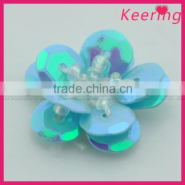 Newest Light Blue Flower Sew on Sequin Patches photo-3