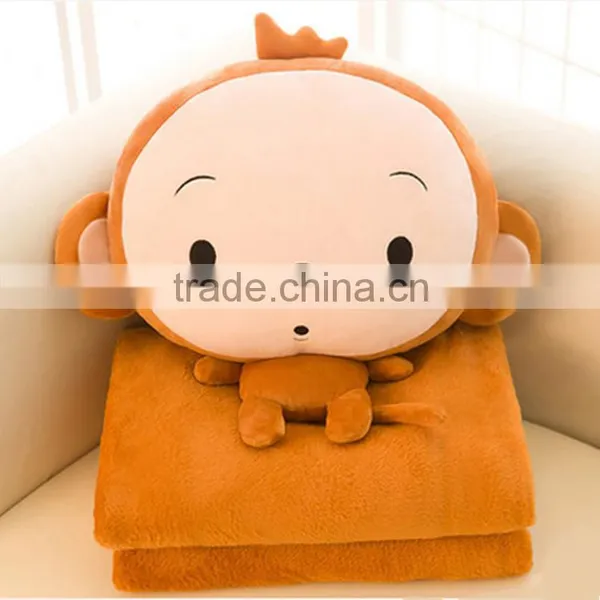 Plush Fleece Animal Monkey Shaped Toy Blanket Cushion Pillow