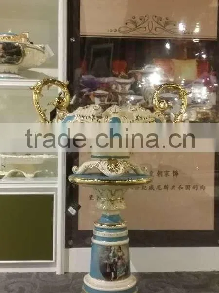 2016 New Design Antique Luxury 30"ceramic Porcelain Art Roman Pillar With Vase for Decoration photo-3