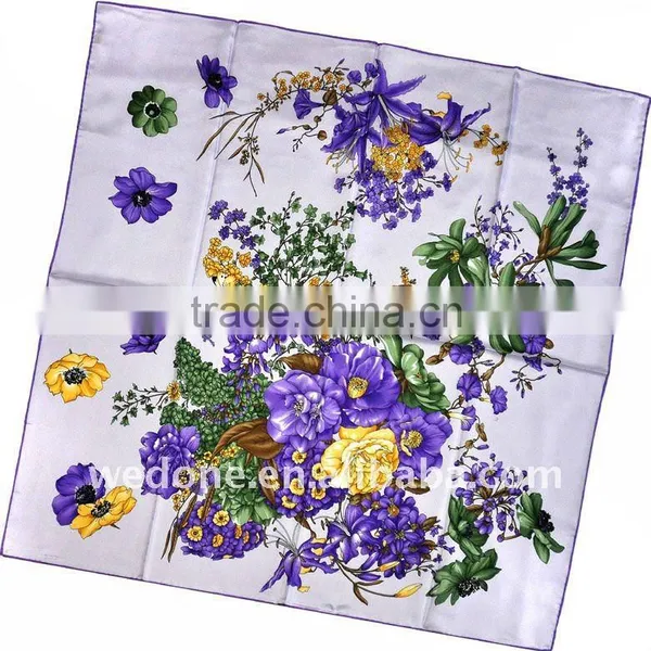 Chrysanthemum Printed Silk Twill Scarf Purple/Green