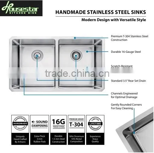 Unique Design Stainless Steel Sink For Sale Handmade Double Bowl Under Counter Sinks Kitchen Sinks-- 8644 photo-3