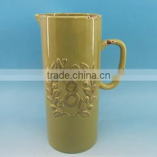 2016 Hot Selling Embossed Ceramic Milk Pitcher,ceramic Emboss Water Pitcher