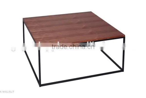 Square Wooden Coffee Table, Modern Steel Low Table With Wooden Top, Side Table for Home Use
