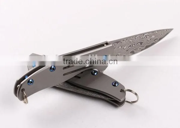 OEM Titanium Alloy Handle Material and Damascus Blade Material Folding Knife photo-2