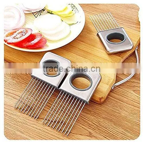 Onion Holder Vegetable Potato Cutter Slicer Gadget Stainless Steel Fork Slicing Odor Remover Kitchen Tool (Stainless Steel) photo-2
