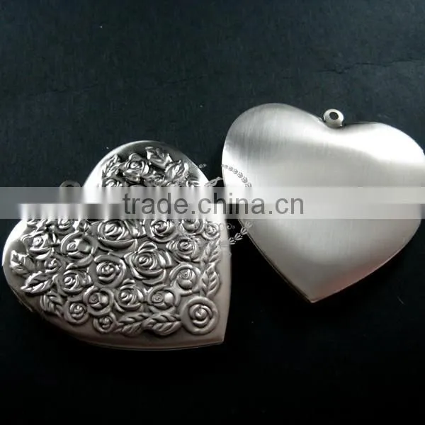 57mm Big Rose Heart Shape Vintage Style Antiqued Silver Flower Photo Locket DIY Pendant Charm Jewelry Supplies 1133003 photo-2