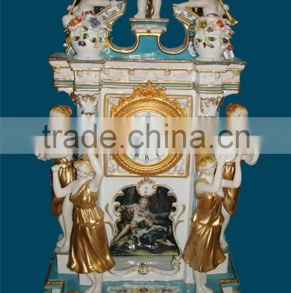 Gothic Architectual Style Ceramic Table Clock, Antique Hand Painted European Table Clock, Brass Mounted Table Clock photo-5