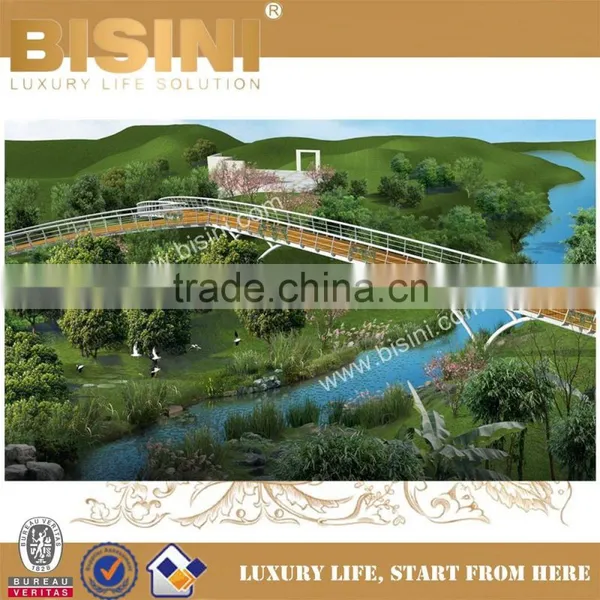 Arched Bridge With Iron Guardrail, Landscape Bridge in Urban Residential Area, Inland River Pedestrian Bridge(BF08-Y10022) photo-6