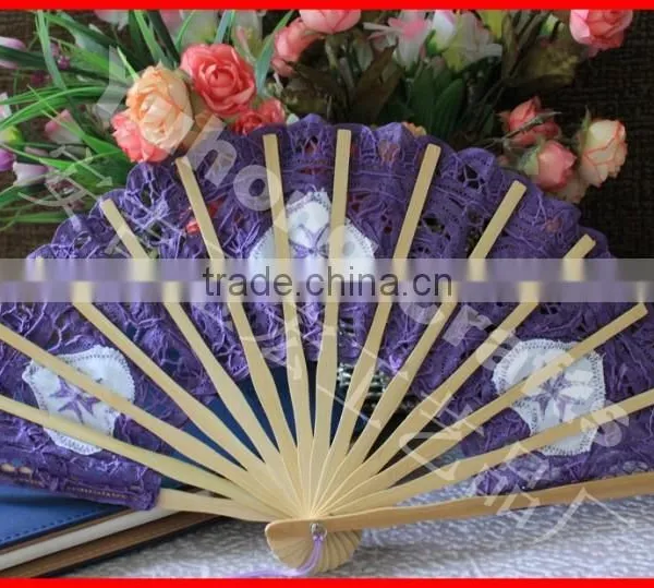 Purple Embroidery Lace Bamboo Wedding Fan photo-4