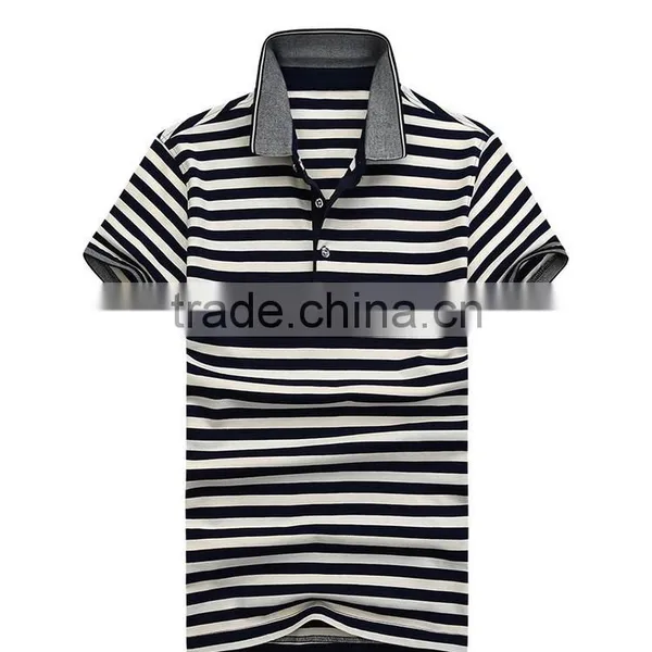 Latest Design Short Sleeve Striped t Shirt Men Polo Shirt Cotton Fabric Yarn Dyed photo-2