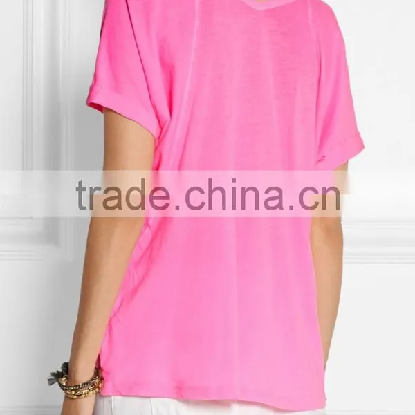 Womens Bright Color V Neck Basic T-shirt photo-3