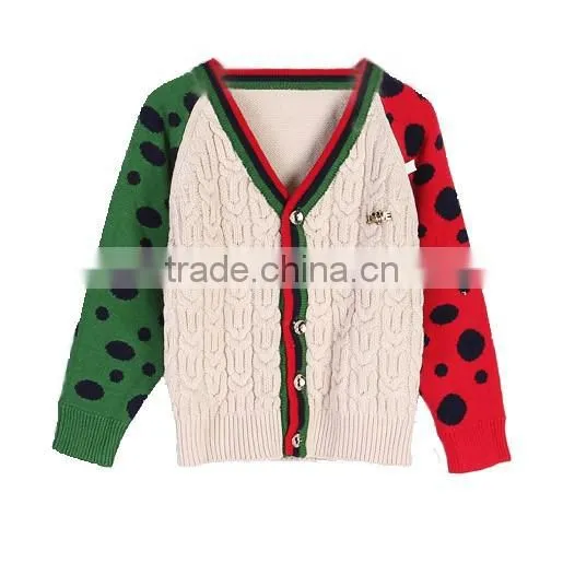 High Quality Contrast Color Cable Knit Boy's V-neck Cardigan Sweater photo-3