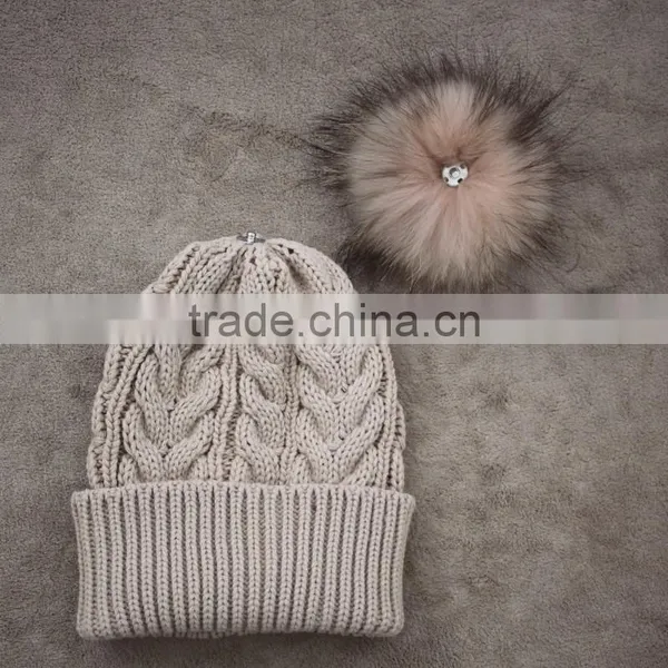 Myfur Knitted Beanie Slouchy Unisex Cap Baggy Skull Ski Keep Warm Hat With Fur Ball photo-6