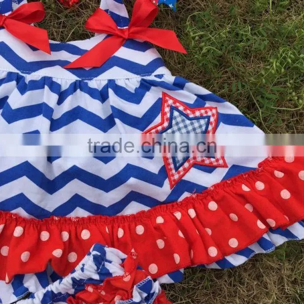 2015 Chevron Baby Girls Swing Top Set July 4th Swing Outfits With Matching Necklace and Bow Set photo-4