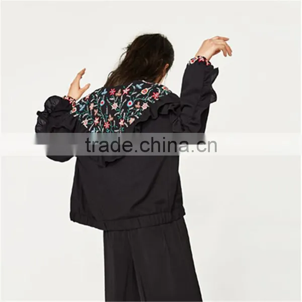 2017 Custom Designs Women Round Neck Embroidered Jacket With Frills photo-2