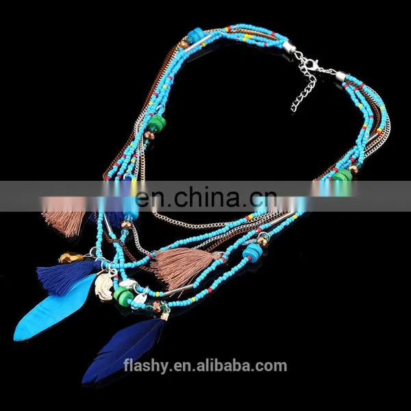 New Fashion Feather Women Necklace Beaded Necklace Chains Jewelry photo-6