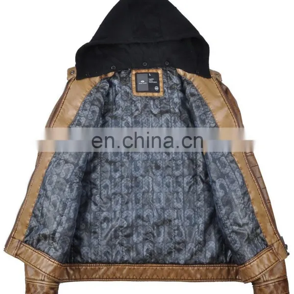 2015 Last Fashion Handsome Warm Mens Hooded Leather Jacket photo-2