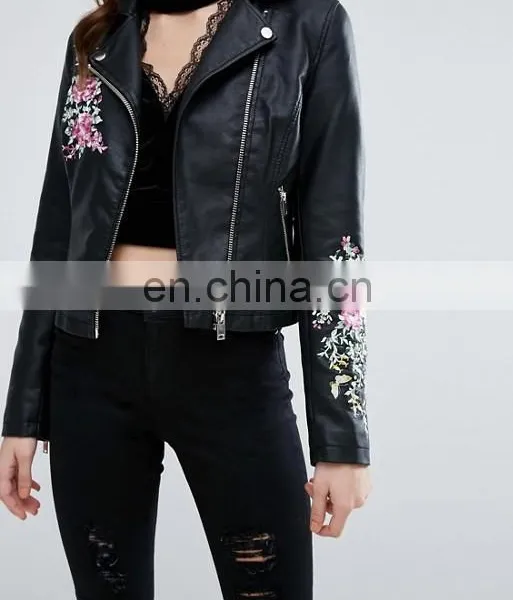 2017 Fahsion Style Custom Woman's PU Leather Waterproof Biker Jacket Plain Bomber Jacket photo-4