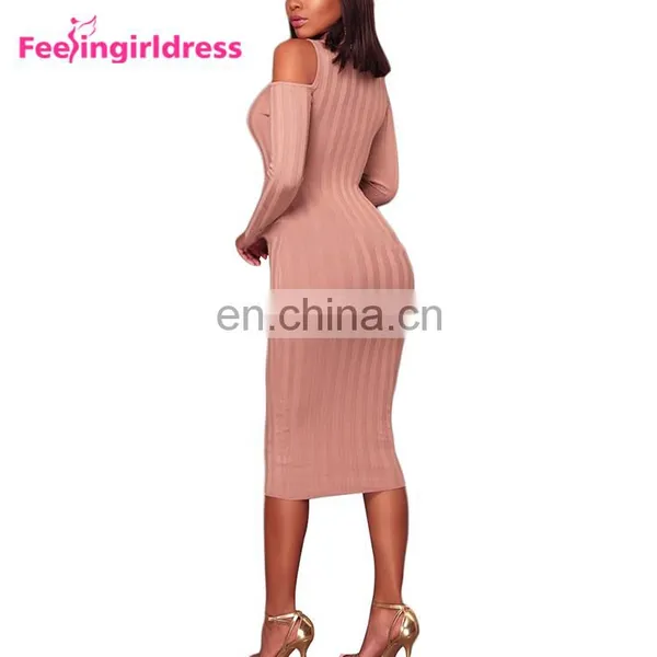 Women Sexy Cold Shoulder Knitting Sweater Long Sleeve Bodycon Party Mini Dress photo-4